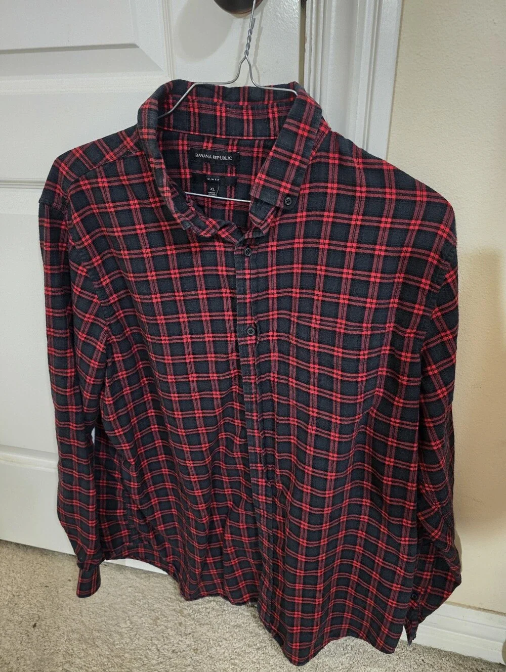 Banana Republic Red and Black Plaid Button-Down Shirt